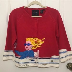 HTF Michael Simon Sweater Cardigan Cruising Lady with Sunglasses size Small